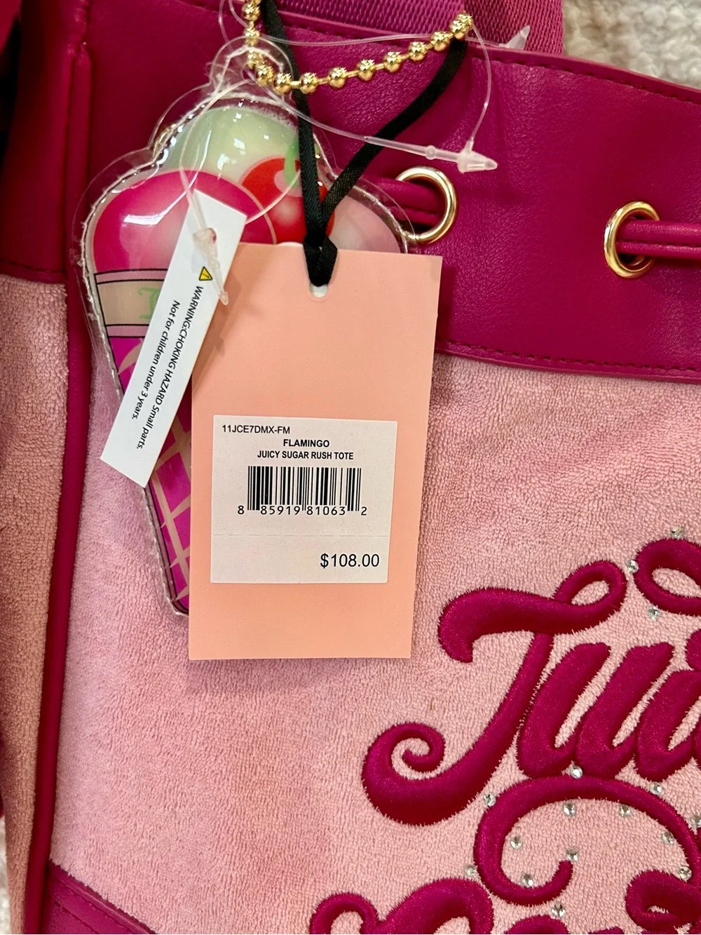 Juicy Couture Juicy Sugar Rush Tote in Flamingo Pink Ice Cream Purse Charm Y2K
